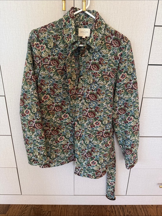 Sezane Jackets & Blazers - Sezane Brocade Floral Jacket in Green, Burgundy and Cream